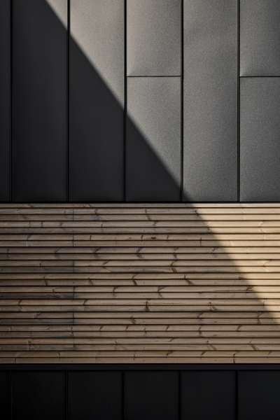 Black steel profiles and warm wood create striking contrasts on headquarters facade, Jernvej 19, 6900 Skjern, Denmark